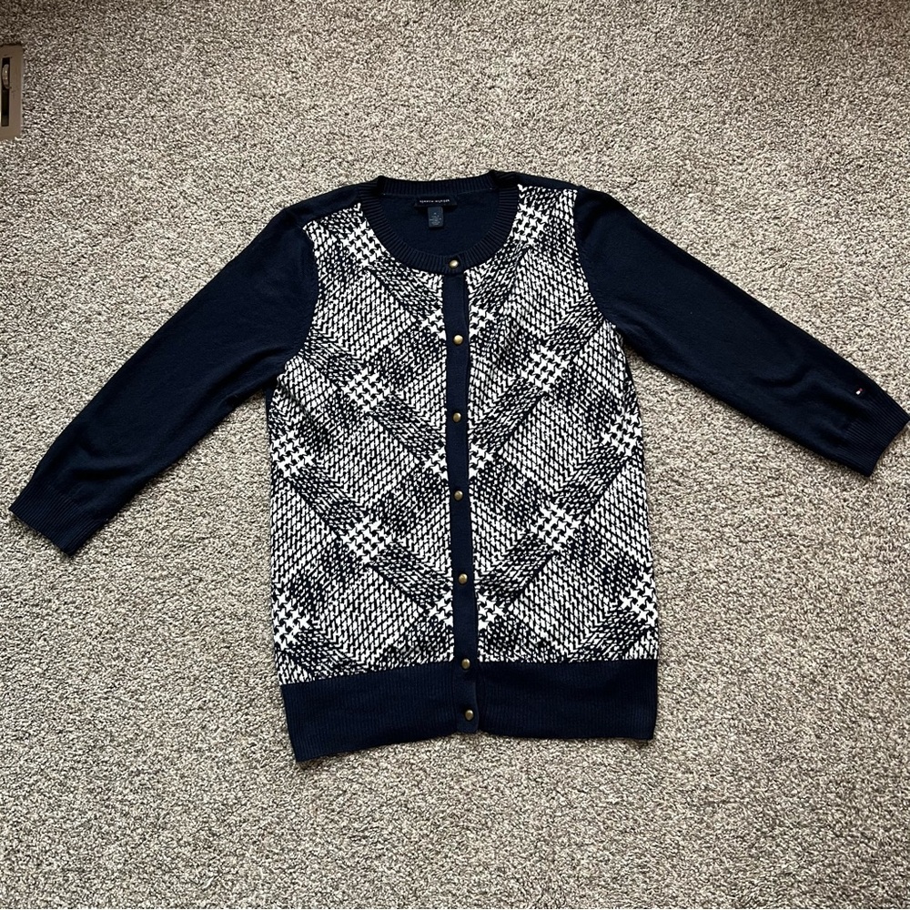 Tommy Hilfiger Navy/White 3/4 Sleeve Cardigan‎ Size Medium